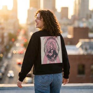 Vintage Graphic Crewneck Sweatshirt, Retro Poster Back Print Pullover