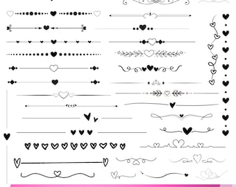 Herz-Bordüre-Svg-Bundle: Herz-Text-Teiler, handgezeichnete Doodles, Herzkranz, Hochzeits-Teiler (Digitaler Download)