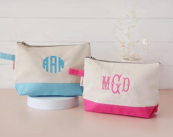 Personalized Embroidered Makeup Bag Monogram Cosmetic Pouch Custom Name Travel Organizer Bridesmaid Gift for Her Wedding Party Accessory