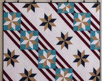 Patron de courtepointe étoile (PDF) | Courtepointe patchwork moderne | Patron de courtepointe géométrique | Tailles jeté et queen | Téléchargement numérique