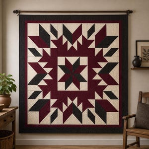 Crimson Crown Quilt Pattern PDF | Modern Geometric Star Quilt Pattern | Queen King Full Size Quilt | Easy Patchwork Quilt | Digital Download