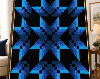 Patron de courtepointe étoile nocturne PDF | Motif de courtepointe étoiles modernes | Courtepointe géométrique en patchwork | Téléchargement instantané