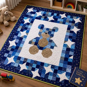 Patrón de edredón infantil Starlight Teddy en PDF / Patrón de edredón de osito de peluche / Edredón para cuna / Manta para bebé / Descarga instantánea