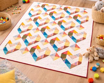 Heart Quilt Pattern PDF | Modern Patchwork Design (51x66 inches, Digital Download)