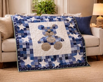 Starlight Teddy Bear Quilt Pattern – Modern Patchwork Design (PDF Download)