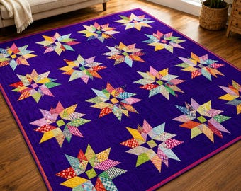 Modèle de courtepointe Crystal Dreams PDF | Motif de courtepointe étoiles modernes | Jeté à motif de courtepointe | Téléchargement instantané | Patron de couture numérique