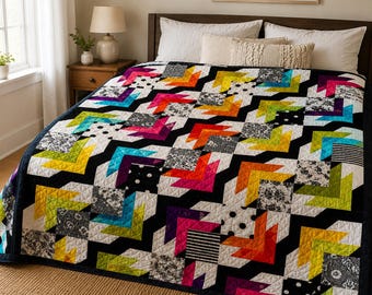 Motif de courtepointe Rainbow Bliss PDF | Motif de courtepointe en patchwork moderne | Jeté de courtepointe | Téléchargement instantané | Patron de couture numérique
