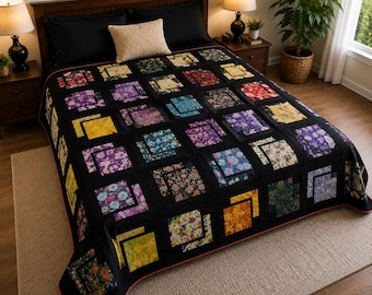 Patron de courtepointe Danse d'une nuit d'été PDF | Édredon moderne en patchwork floral | Motif de courtepointe | Couette pour grand lit | Téléchargement instantané
