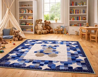 Starlight Teddy Quilt Pattern – Cute Bear Nursery Quilt PDF, Baby & Kids Patchwork Quilt, Instant Download