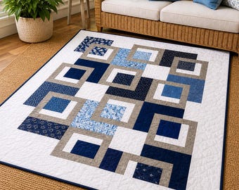 Patrón de colcha con ventanas flotantes / Manta moderna de patchwork (Descarga en PDF)