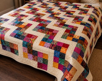 Patron de courtepointe Radiant Steps PDF | Motif de courtepointe en patchwork moderne | Courtepointe reine et roi | Téléchargement instantané