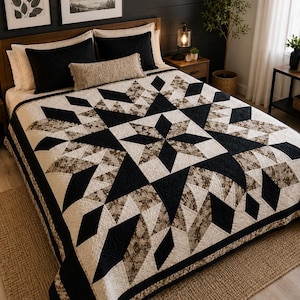 Midnight Starburst Quilt Pattern PDF | Full, Queen & King Size Quilt | Modern Star Quilt Pattern | Instant Download