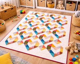 Patron de courtepointe coeur PDF | Design patchwork moderne (51 x 66 pouces, téléchargement numérique)
