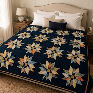 Patron de courtepointe étoiles célestes PDF | Motif de courtepointe étoiles modernes | Courtepointe géométrique en patchwork | Adapté aux débutants | Téléchargement instantané