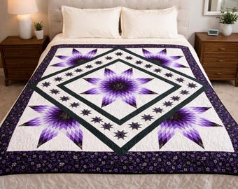 Motif de courtepointe Diamond Garden PDF | Motif de courtepointe Lone Star | Courtepointe en patchwork très grande taille | Téléchargement instantané