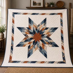Quiltmuster „Mitternachtskompass“ (PDF) | Modernes Lone-Star-Quiltmuster | Streifenquilt | 3 Größen enthalten | Digitales Quiltmuster