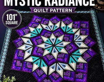 Mystic Radiance Quiltmönster, geometrisk stjärndesign, stort sängtäcke (PDF-nedladdning)
