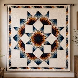 Ember Horizon Quiltpatroon PDF | Modern Lone Star Quiltpatroon | Quilt met stroken | Geometrische sterrenquilt | Digitale download