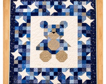 Starlight Teddy Bear Quilt Pattern, Baby Nursery Patchwork Design (PDF Download)