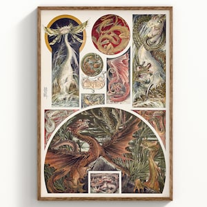 Anton Seder Drache Kunstdruck, Jugendstil Bestiarium, Dark Academia Wanddekor