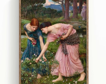 J.W. Waterhouse Gather Ye Rosebuds Art Print Poster Pre-Raphaelite Wall Decor