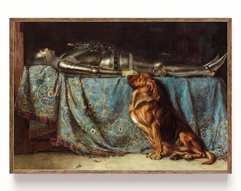 Briton Rivière Requiescat Art Poster Knight & Bloodhound Dog Gothic Wall Decor