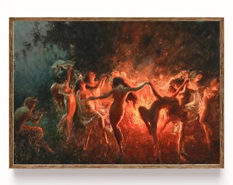 Joseph Tomanek Nymphs Dancing Pan Flute Art Print Mythology Witch Wall Decor