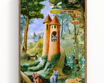 Cats Paradise Remedios Varo 1955 Vintage Surrealist Cat Whimsical Fine Art Print