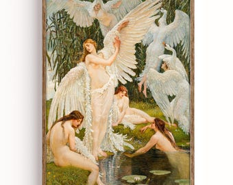 Walter Crane Swan Maidens Giclée Print Pre-Raphaelite Fantasy Fairy Art Nouveau Decor