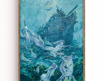 Norman Lindsay Shipwreck with Sirens Poster Print Vintage Fantasy Art Mermaids