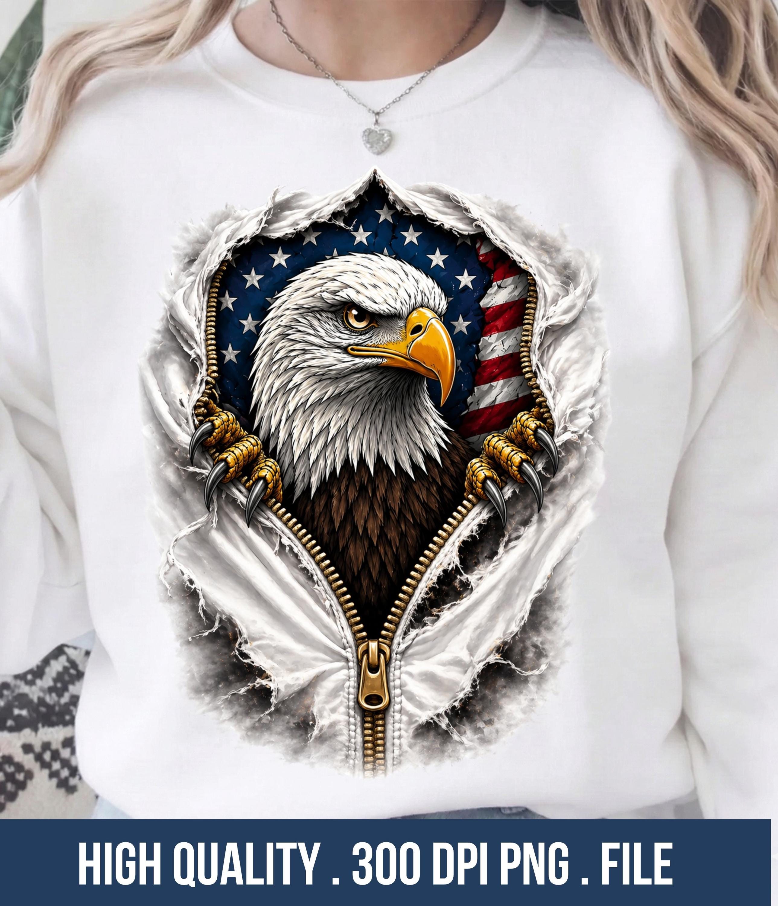 Patriotic Eagle Zipper PNG, 3D Ripped Shirt Design, 4th of July ...