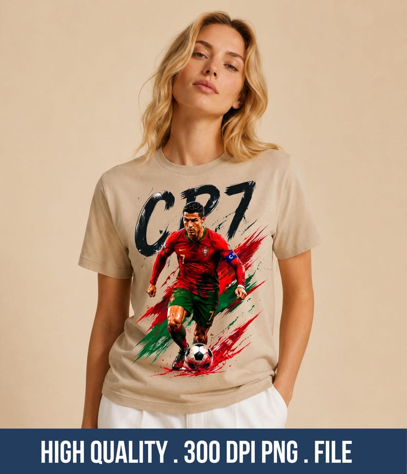 CR7 PNG digital nedladdning, Cristiano Ronaldo tröjdesign, Portugal fotbollssublimering, fotbollsfangrafik, 300 DPI transparent PNG bild 2
