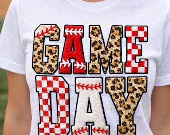 Matchdag Chenille Varsity PNG, baseboll Leopard Schackbräde Design, Matchdag T-shirt Design, DTF Sublimering Digital Nedladdning