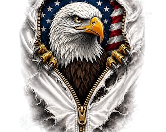 Patriotic Eagle Zipper PNG, 3D Ripped Shirt Design, 4th of July Sublimation (Digital Download)