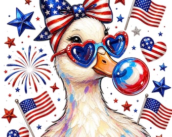 Preppy Patriotic Goose Coquette Bow Bubblegum 4th of July PNG