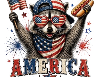 4th of July Patriotic Rocco Png, Raccoon America PNG Sublimation