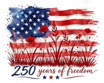 250 Years of Freedom American Flag Wildflower PNG Sublimation
