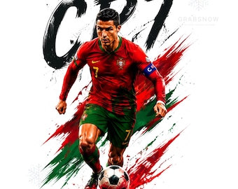 CR7 PNG digital nedladdning, Cristiano Ronaldo tröjdesign, Portugal fotbollssublimering, fotbollsfangrafik, 300 DPI transparent PNG