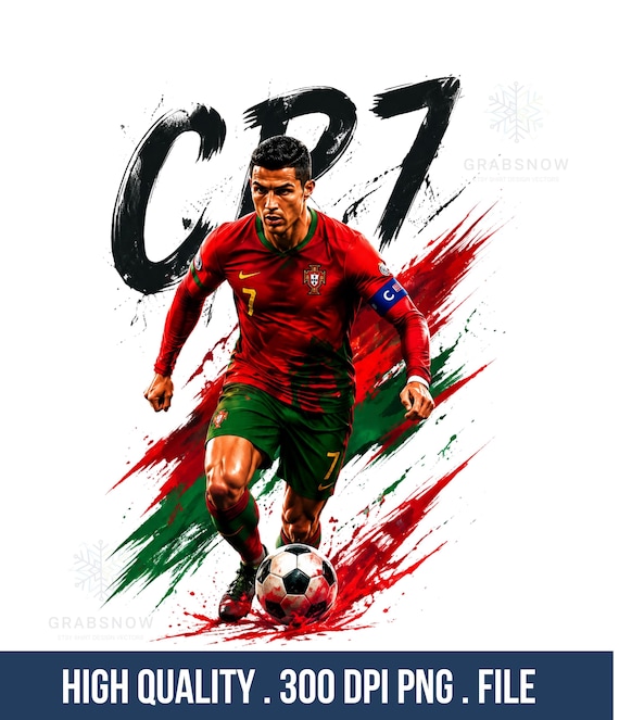 CR7 PNG Digital Download, Cristiano Ronaldo Shirt Design, Portugal Soccer Sublimation, Football Fan Graphic, 300 DPI Transparent PNG