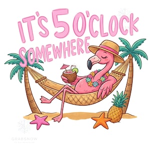Det är klockan 5 någonstans Flamingo Pool Float Tropisk dryck PNG Sublimering