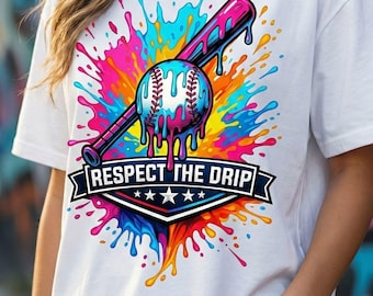 Respektera droppet baseboll PNG, färgglad färgstänk (digital nedladdning)