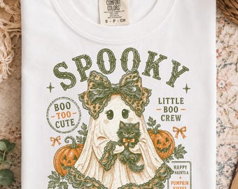 Coquette Halloween sublimeringsdesign, retro läskigt spöke png, vintage liten bu-tröja design, söt svart katt png, nödställd höst png