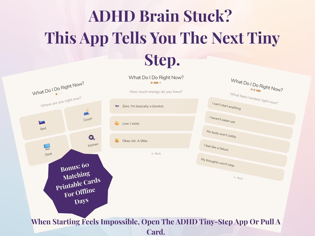 ADHD Task Helper App & Printable Cards | Executive Dysfunction Tool ...