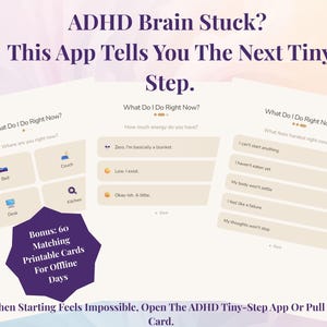 ADHD Tiny‑Step Task Helper – Interactive Web App + 60 Printable Action Cards | Beat Paralysis, Start Tasks When You “Can’t Do Anything”