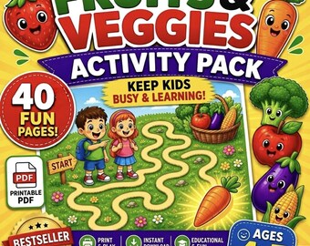 Fruits and Vegetables Worksheets, Healthy Eating Activities, Preschool Printable PDF, Nutrition Activities, Toddler Busy Book, Sorting Games