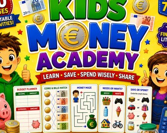Kids Financial Literacy Worksheets – Euro Money Activities, Budgeting, Saving (Ages 7-10)