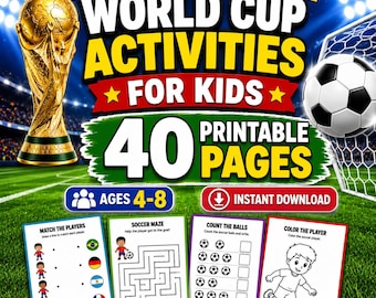 40 World Cup Activities for Kids | Soccer Printable Worksheets PDF | Football Games, Mazes, Matching, Counting | Ages 4-8