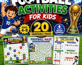Football Activities for Kids Ages 4-8 , Soccer Worksheet Printable PDF ,World Cup Games, Preschool  Kindergarten Activities ,Homeschool