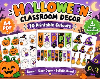 Halloween Classroom Decor Printable, Bulletin Board Cutouts, Classroom Door Decorations, Preschool Kindergarten Halloween Decor