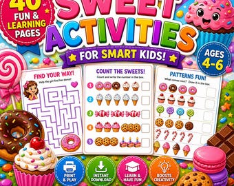 Sweet Treats Worksheets, Ice Cream Printable, Cupcake Activities, Candy Coloring Pages, Counting Games PDF, Toddler Busy Book, Preschool PDF